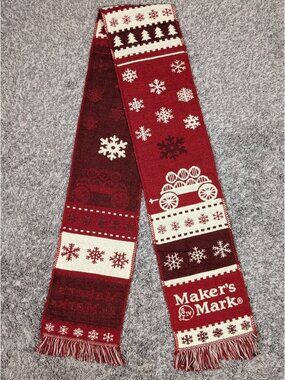 Makers Mark Limited Edition Winter Christmas Scarf Knit Fringe Kentucky Bourbon
